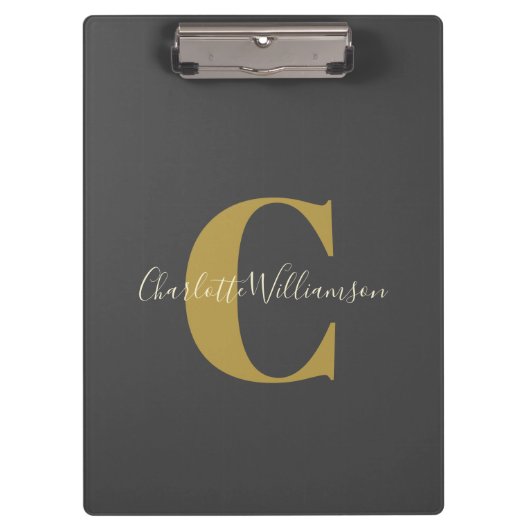 Porte-bloc Monogramme et nom personnalisés simples en noir (Devant)