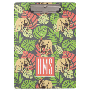 Porte-bloc Monogramme exotique de feuille et d'éléphants   de