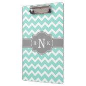 Porte-bloc Monogramme Gris Chevron à la menthe (Gauche)