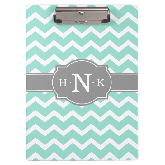 Porte-bloc Monogramme Gris Chevron à la menthe (Devant)