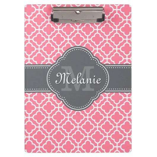 Porte-bloc Monogramme gris foncé rose clair blanc Motif maroc (Devant)