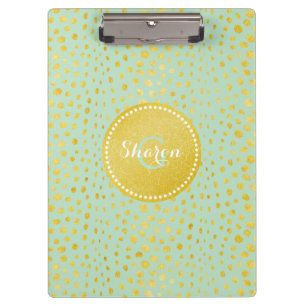 Porte-bloc Monogramme imprimé guépard paillettes or faux chic