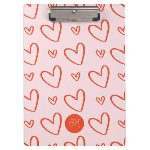 Porte-bloc monogramme initial preppy coeur doodles - rose & r