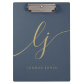 Porte-bloc Monogramme Initiales Professionnel Gold Script Nav (Devant)