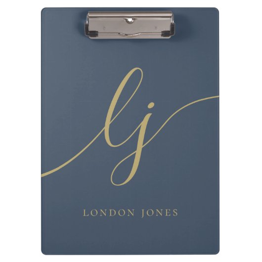 Porte-bloc Monogramme Initiales Professionnel Gold Script Nav (Devant)