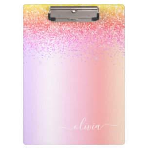 Porte-bloc Monogramme métallique pailleté girly pastel arc-en