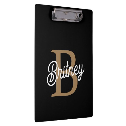 Porte-bloc Monogramme moderne élégant Nom Black Gold Script (Swatch)