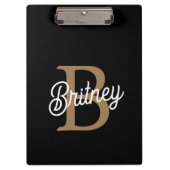 Porte-bloc Monogramme moderne élégant Nom Black Gold Script (Devant)