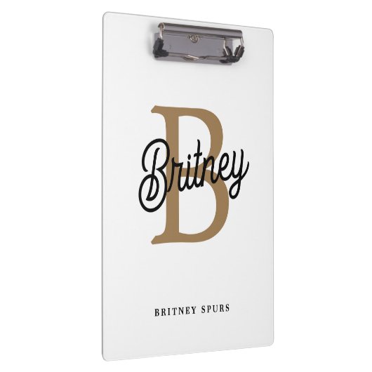 Porte-bloc Monogramme moderne élégant Nom Black Gold Script (Swatch)