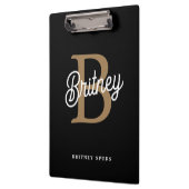 Porte-bloc Monogramme moderne élégant Nom Black Gold Script (Gauche)