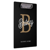 Porte-bloc Monogramme moderne élégant Nom Black Gold Script (Swatch)