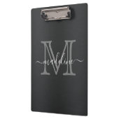 Porte-bloc Monogramme moderne en métal brossé gris noir (Gauche)
