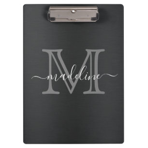 Porte-bloc Monogramme moderne en métal brossé gris noir