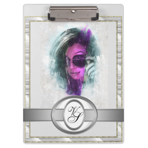 Porte-bloc Monogramme moderne Fille à la mode Noir et gris