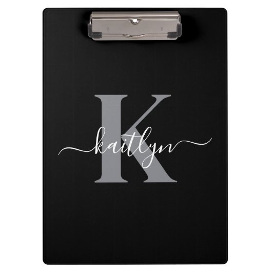 Porte-bloc Monogramme moderne gris noir script (Devant)
