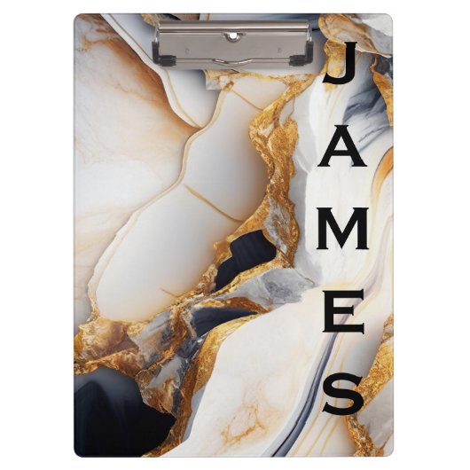 Porte-bloc Monogramme moderne Marbre et or personnalisé (Devant)