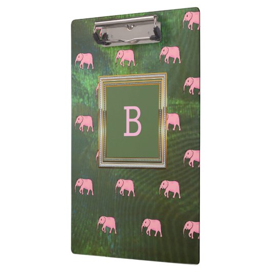 Porte-bloc Monogramme Moderne Motif élégant Eléphants Vert (Gauche)