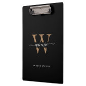 Porte-bloc Monogramme moderne Noir Gold Nom de script minimal (Gauche)