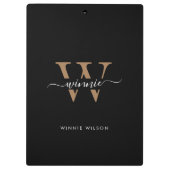 Porte-bloc Monogramme moderne Noir Gold Nom de script minimal (Dos)
