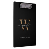 Porte-bloc Monogramme moderne Noir Gold Nom de script minimal (Swatch)