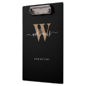 Porte-bloc Monogramme moderne Noir Script Nom initial (Gauche)