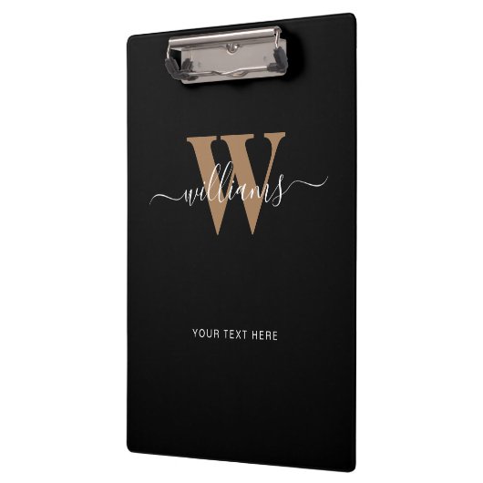 Porte-bloc Monogramme moderne Noir Script Nom initial (Gauche)
