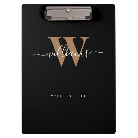 Porte-bloc Monogramme moderne Noir Script Nom initial (Devant)