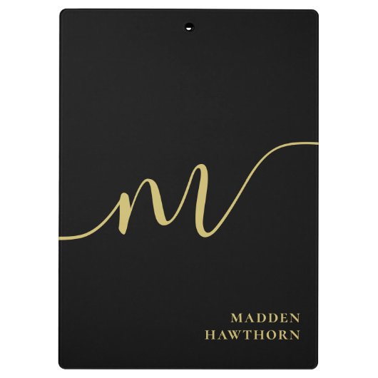 Porte-bloc Monogramme moderne Script Calligraphie Black Gold (Dos)