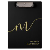 Porte-bloc Monogramme moderne Script Calligraphie Black Gold  (Devant)
