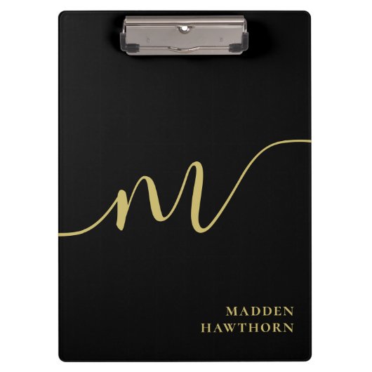 Porte-bloc Monogramme moderne Script Calligraphie Black Gold  (Devant)