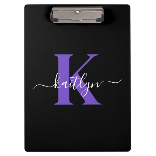Porte-bloc Monogramme Moderne Violet Noir Script (Devant)