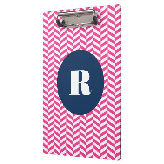 Porte-bloc Monogramme Motif à Herringbone rose chaud (Gauche)