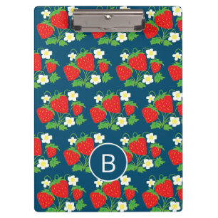 Porte-bloc Monogramme motif bleu fraise et fleur