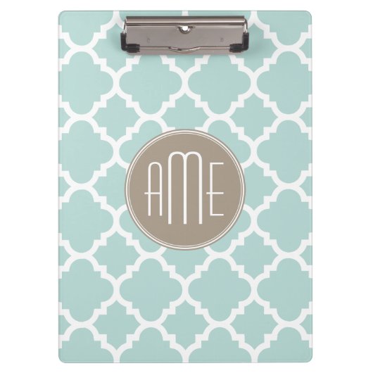 Porte-bloc Monogramme Motif Pastel Mint et Tan Quatrefoil (Devant)