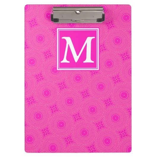 Porte-bloc Monogramme motif rose chaud cercles (Devant)