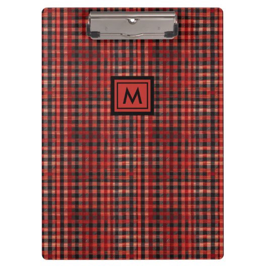 Porte-bloc Monogramme Motif Tartan Rouge Et Noir Moderne (Devant)