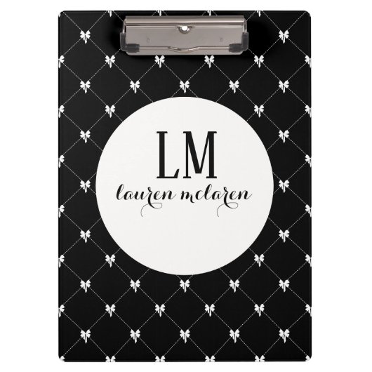 Porte-bloc Monogramme Noir & Blanc à Nœud (Devant)