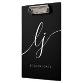 Porte-bloc Monogramme Noir Blanc Initiales Script Professionn (Gauche)