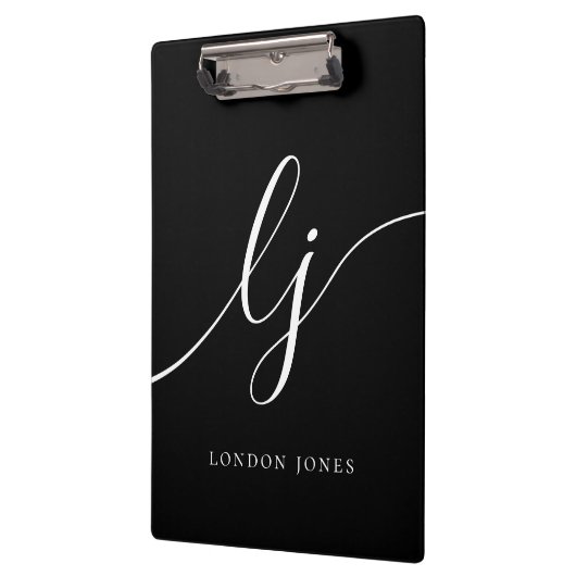 Porte-bloc Monogramme Noir Blanc Initiales Script Professionn (Gauche)