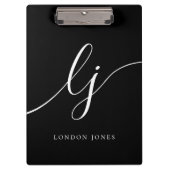 Porte-bloc Monogramme Noir Blanc Initiales Script Professionn (Devant)