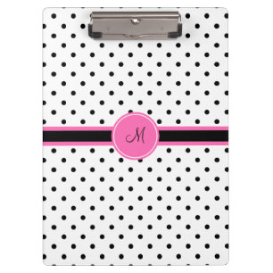 Porte-bloc Monogramme noir et blanc Polka point avec rose cha