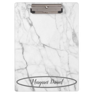 Porte-bloc Monogramme Nom Simple Marbre Blanc