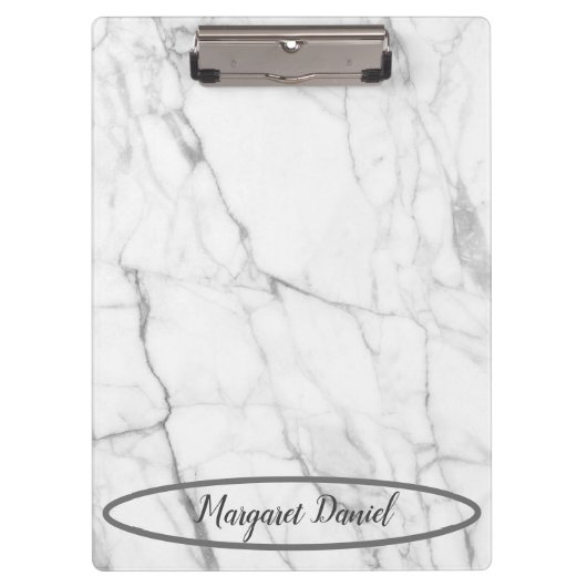 Porte-bloc Monogramme Nom Simple Marbre Blanc (Devant)