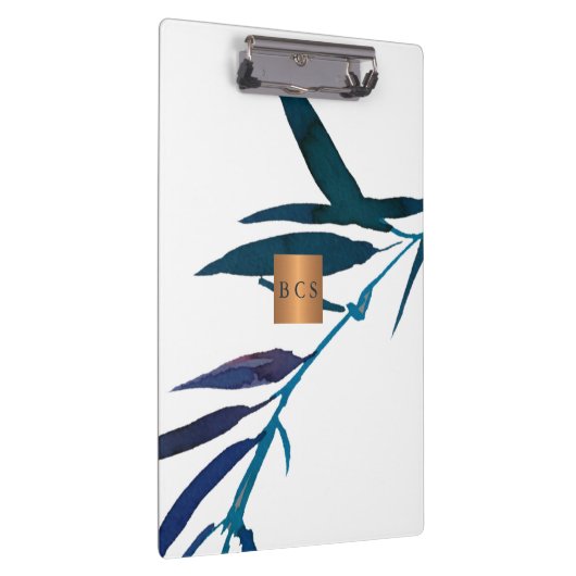 Porte-bloc Monogramme or cuivre métallique océan bleu feuille (Swatch)