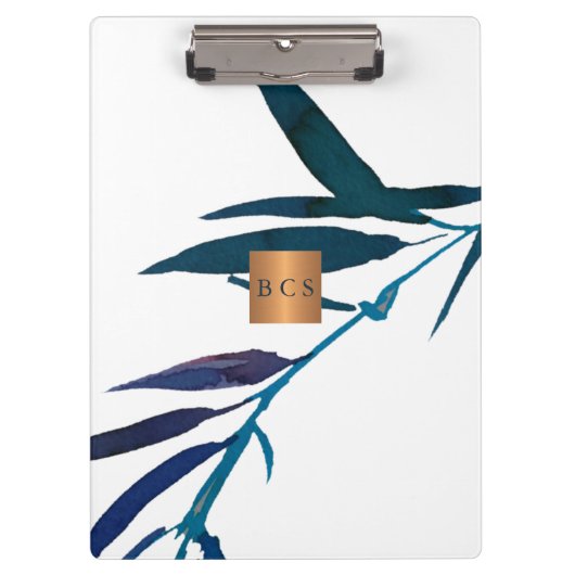 Porte-bloc Monogramme or cuivre métallique océan bleu feuille (Devant)