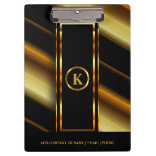 Porte-bloc Monogramme Or foncé et bandes diagonales noires