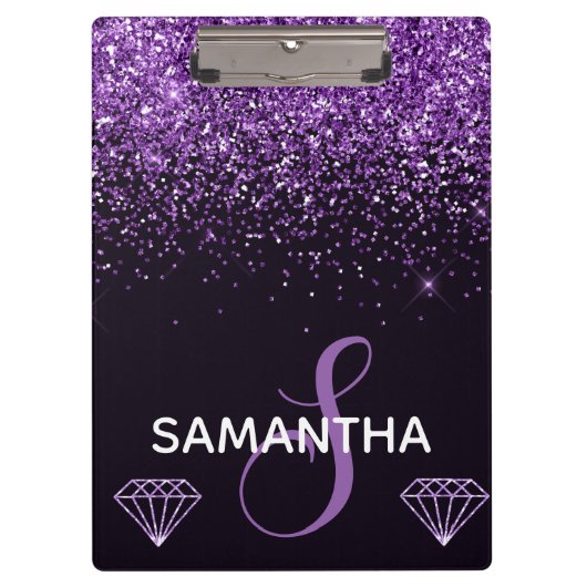 Porte-bloc Monogramme Pailleté Violet & Diamants (Devant)