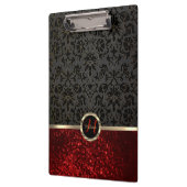 Porte-bloc Monogramme Parties scintillant rouge et design flo (Gauche)