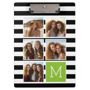 Porte-bloc Monogramme Personnalisé Lime Noir Striped Photo Co
