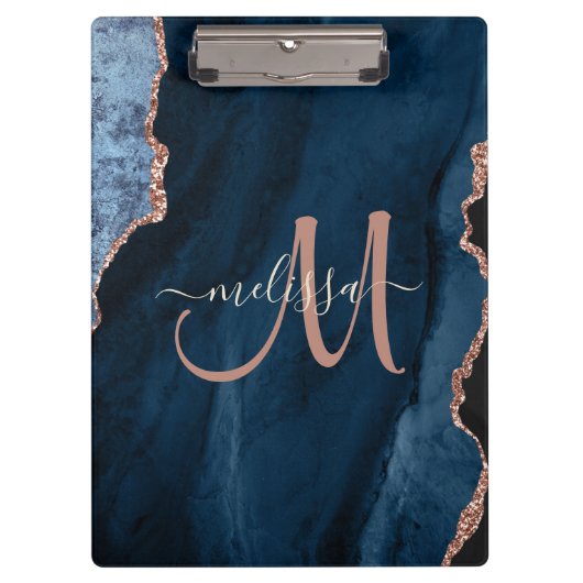 Porte-bloc Monogramme personnalisé Rose bleu chic Parties sci (Devant)